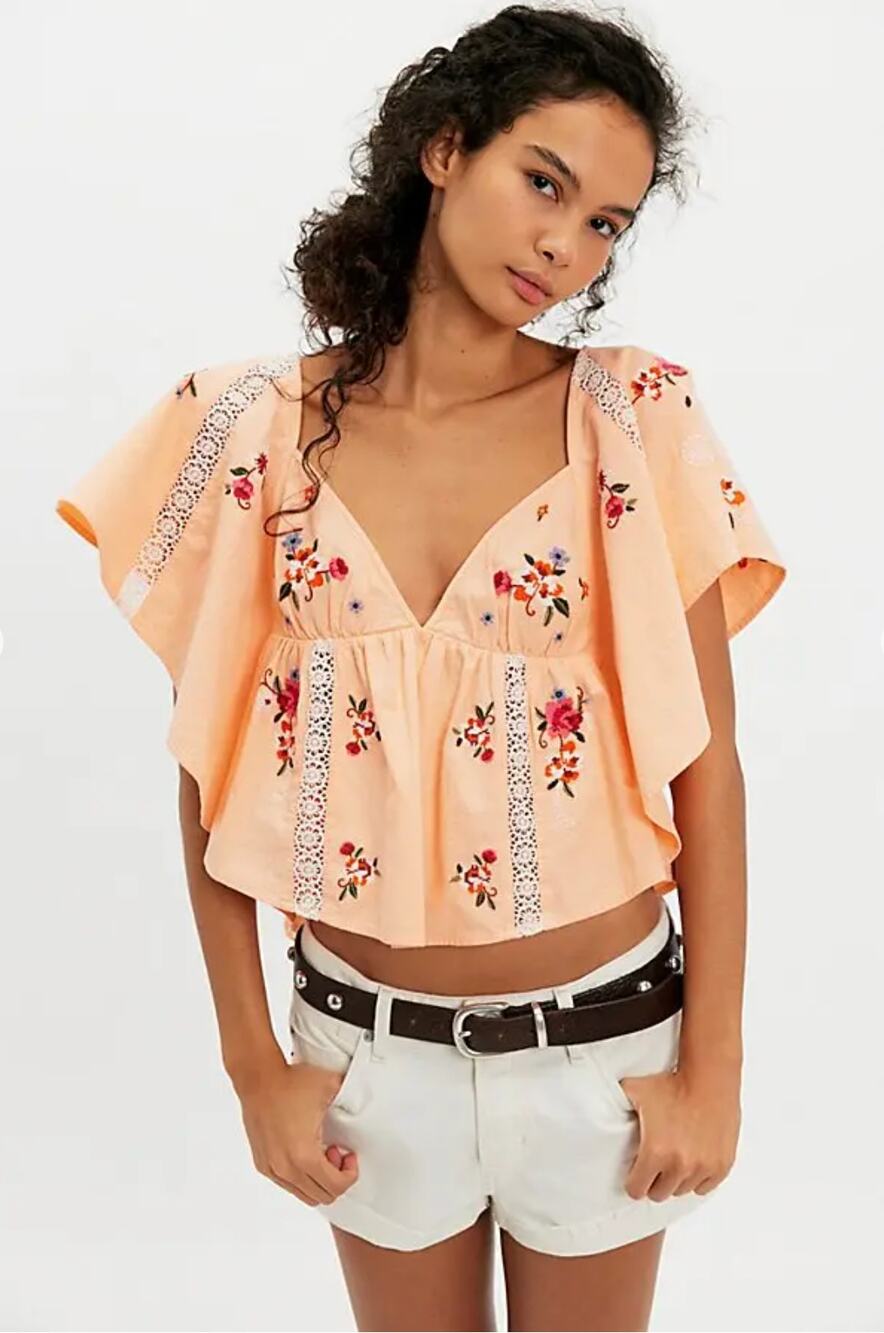 NWT Free People "Make Me Yours" Blouse | Peach Combo | Size M
